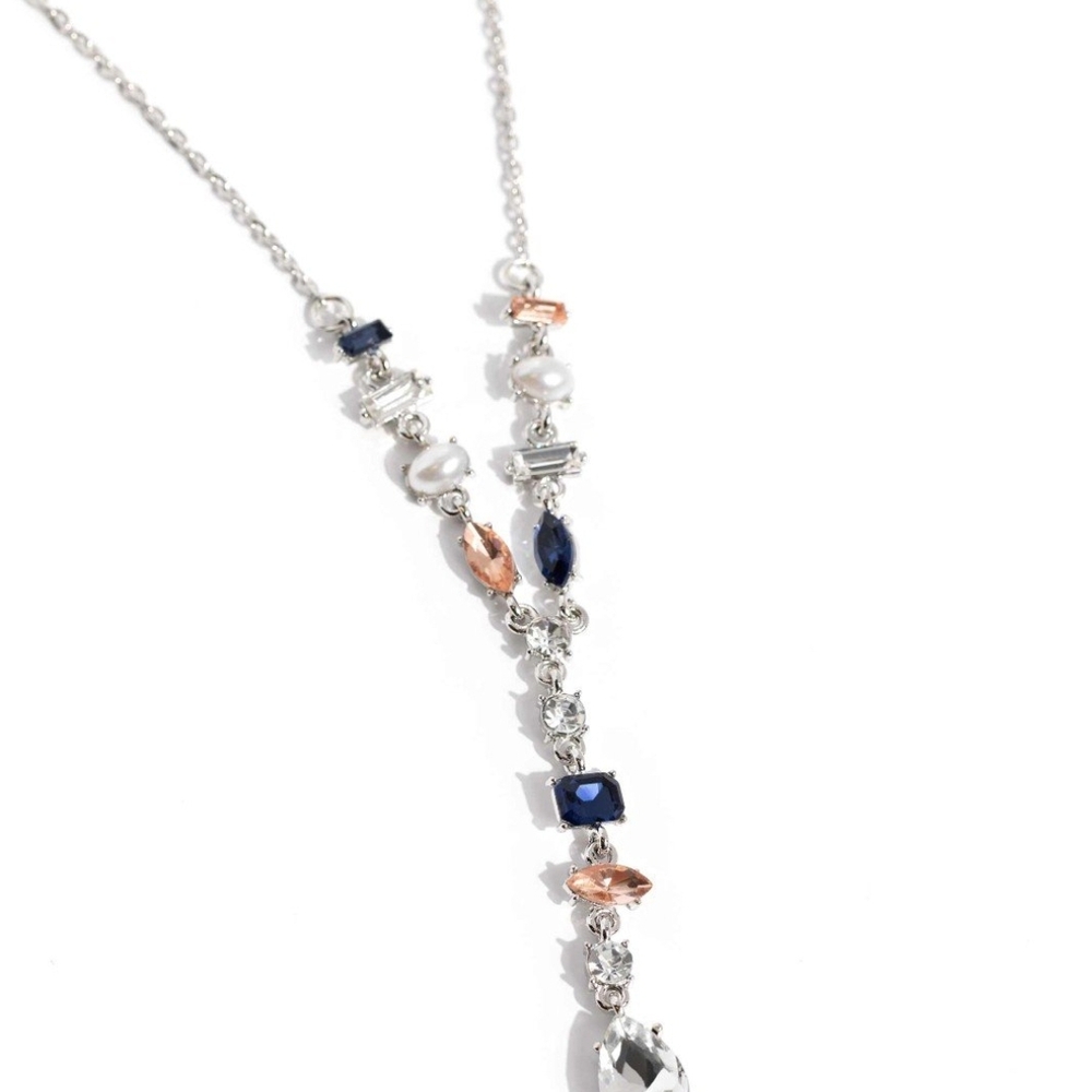 Paparazzi Silver Blue Necklace with Asymmetrical Design Dreamy Dowry Multi Jewel